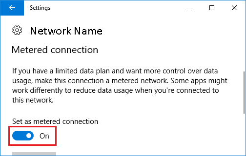 Set Network as Metered Connection in Windows 10