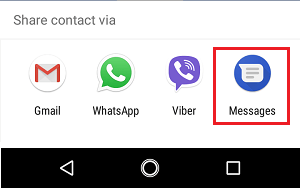 Share Contact Via Options on Android Phone