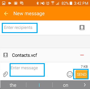 Send Contacts vCard or VCF File using Text Message on Samsung Galaxy Phone