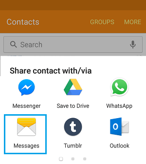 Share Contact Menu Options on Samsung Galaxy Phone