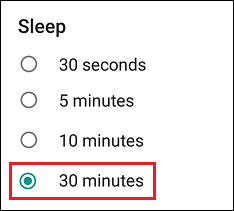 Sleep Duration Options on Android Phone