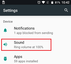 Sound Option on Android Phone Settings Screen
