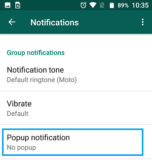 Popup Notification Settings Option for WhatsApp Groups on Android Phone