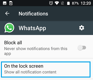 Lock Screen Notifications Setting Option For WhatsApp on Android Phone