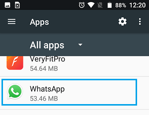 WhatsApp On All Apps Screen of Android Phone