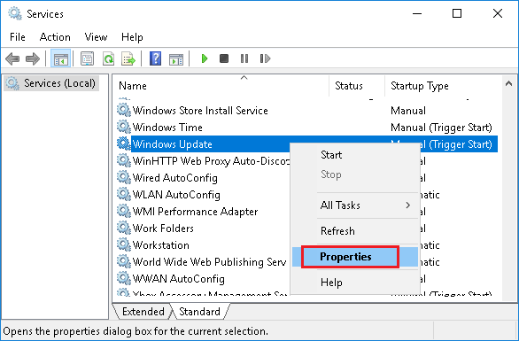 Akses ke fitur layanan Pembaruan Windows di Windows 10