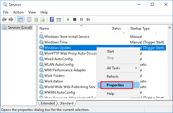Greifen Sie In Windows 10 Auf Die Eigenschaften Des Windows Update-Dienstes Zu