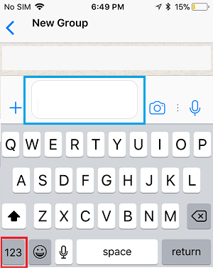 WhatsApp Message Window and 123 Key on iPhone