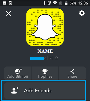 Add Friends Option in Snapchat