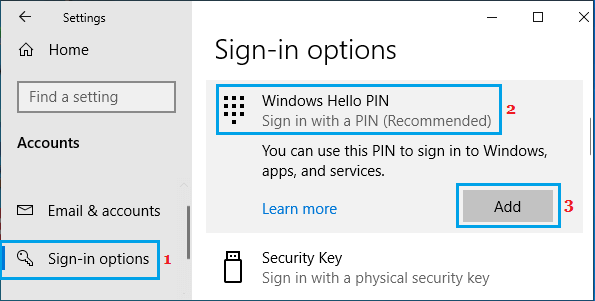 Windows Hello-Pin-Kennwortoption In Windows