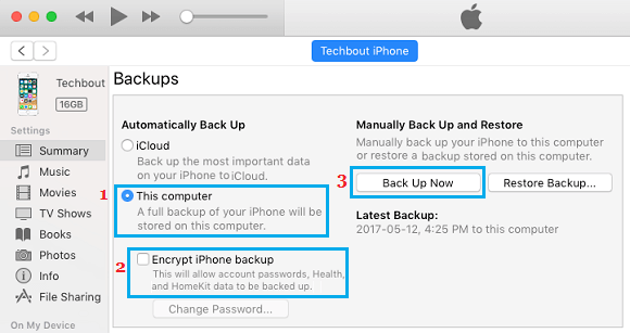 Manually Backup iPhone Using iTunes