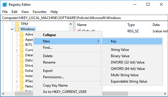 Create New Key in Windows Folder Using Registry Editor Screen