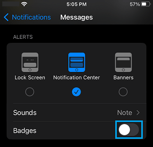 Disable Badges on iPhone Messages App