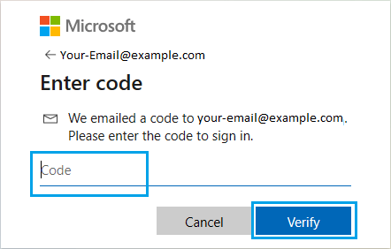 Geben Sie Den Sicherheitscode Ein, Um Das Microsoft-Konto Zu Verifizieren