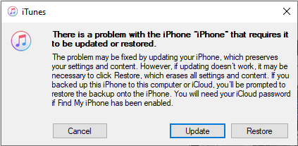 iTunes Recovery Mode Pop-up