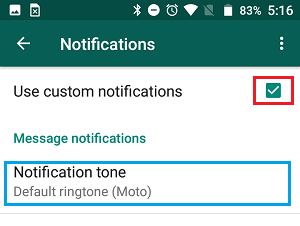 Notification tone Settings Option in WhatsApp on Android Phone