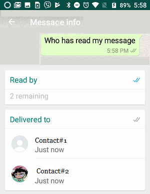 Read By and Delivered To Status on WhatsApp Group Info Screen on Android Phone