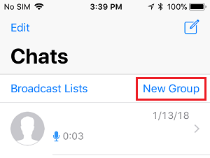 Create New Group Option in WhatsApp