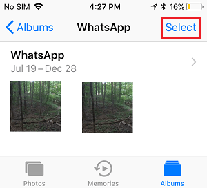Select Photos Option on iPhone