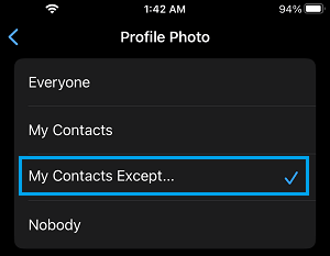 Profile Photo Privacy Settings Option on iPhone