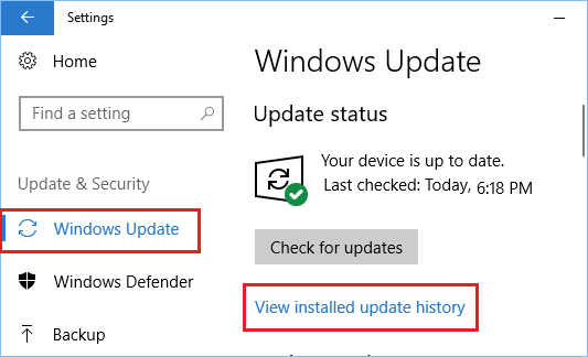 View Installed Updates History Option in Windows 10 Settings Screen