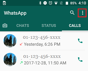 3-dots menu icon in WhatsApp on Android Phone