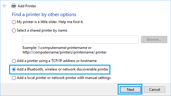 Find Printer By Using Other Options in Windows 10
