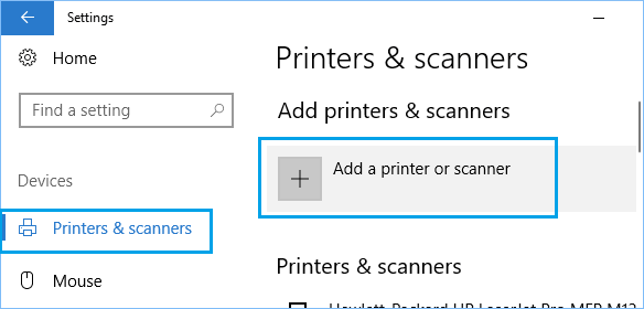 Add Printer or Scanner Option in Windows 10