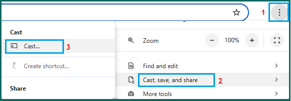 Cast Option in Google Chrome Browser