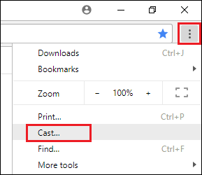 Cast Option in Google Chrome Browser