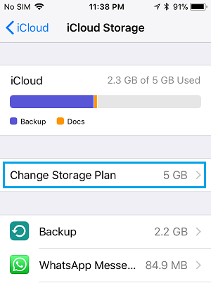 Change iCloud Storage Plan Option on iPhone