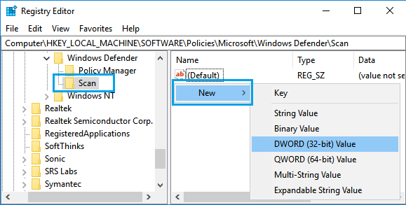 Create New DWORD in Scan Registry in Windows 10