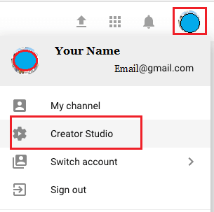 Creator Studio Option in YouTube