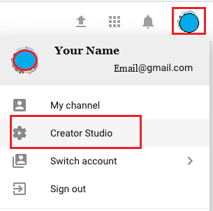 Creator Studio Option on YouTube