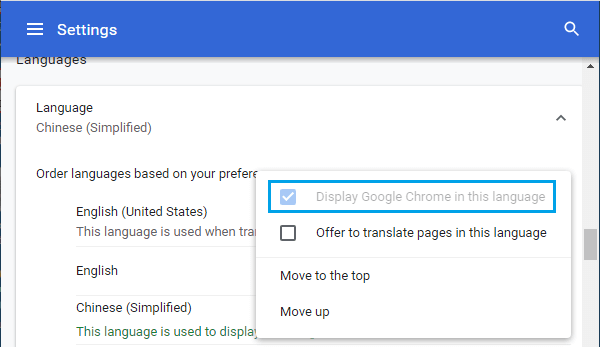 Display Google Chrome in this Language