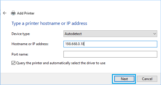 Enter Printer Hostname or IP Address