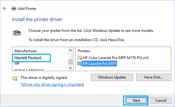 Install Printer Driver in Windows 10