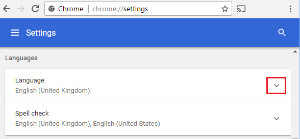 Languages Section in Chrome Browser