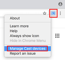 Manage Cast Devices Option in Chrome Browser