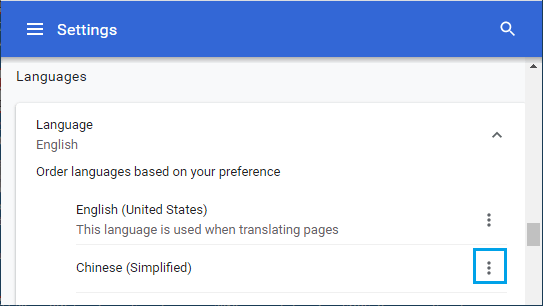 Language Menu Icon in Chrome Browser