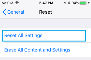 Reset All Settings on iPhone