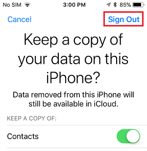 Keep Copy of Data on iPhone and Sign Out