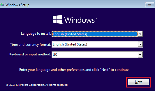 Windows Setup Screen