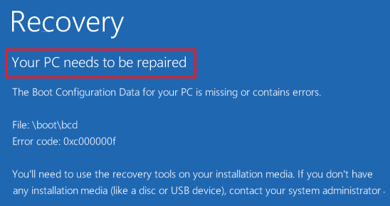 Your PC/Device Needs to be Repaired Error Screen
