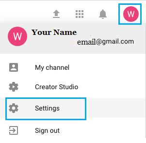 Settings Option in YouTube