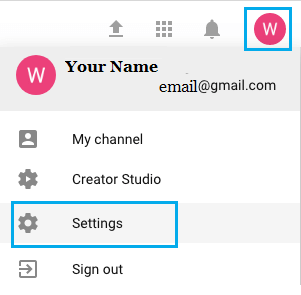 YouTube Account Settings Option