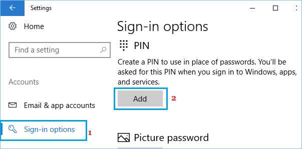 Add PIN Sign-in Option in Windows 10