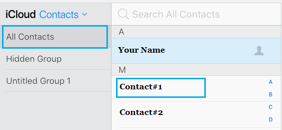 All Contacts Tab in iCloud