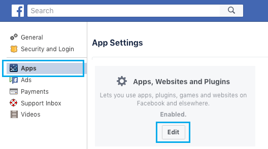 Edit Apps, Websites and Plugins Settings on Facebook