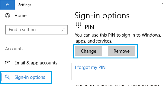 Change or Remove PIN Password Option in Windows 10